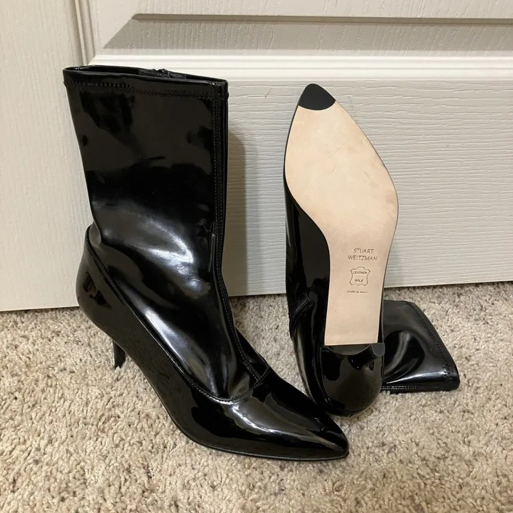 STUART WEITZMAN Boots CLINGY Celebrity STRETCH Vernice - Sz 5 M Black SPAIN